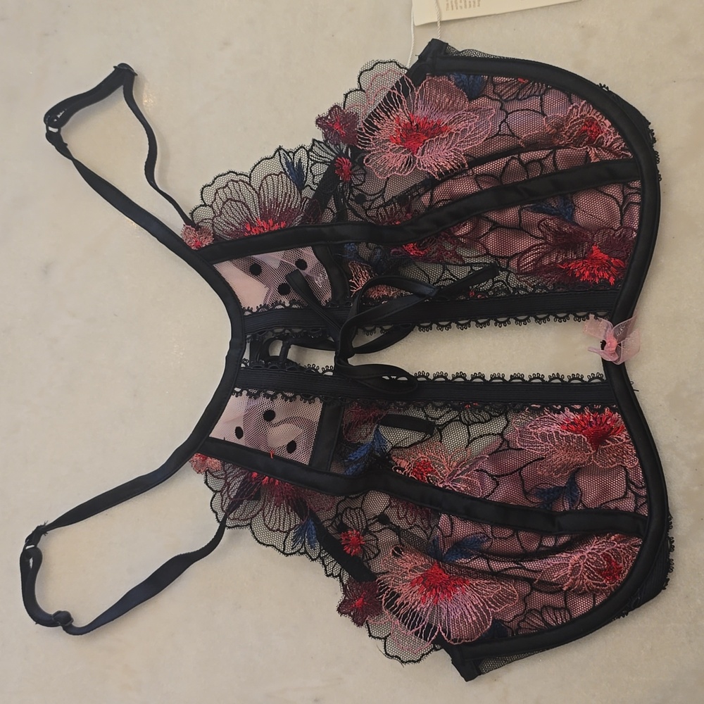 NWT For Love & Lemons Zinnia High Neck Embroidered Bra. 34B - Picture 3 of 11